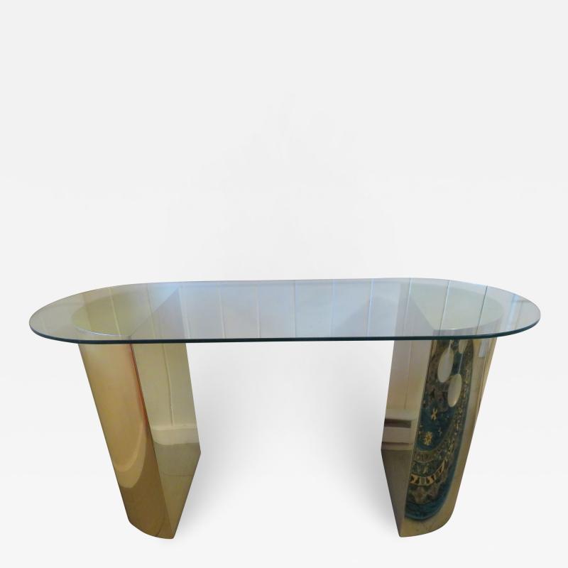 Karl Springer Lovely Brass Half Cylinder Console Table Mid Century modern Karl Springer style