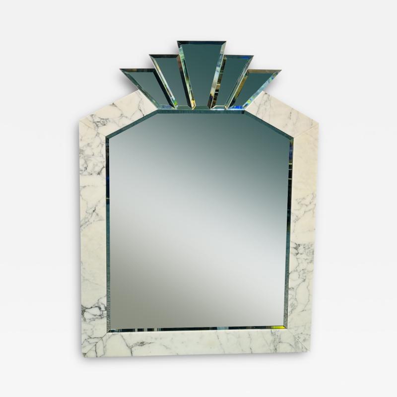 Karl Springer MAGNIFICIENT ART DECO REVIVAL BEVELED MIRROR AND MARBLE FRAME MIRROR