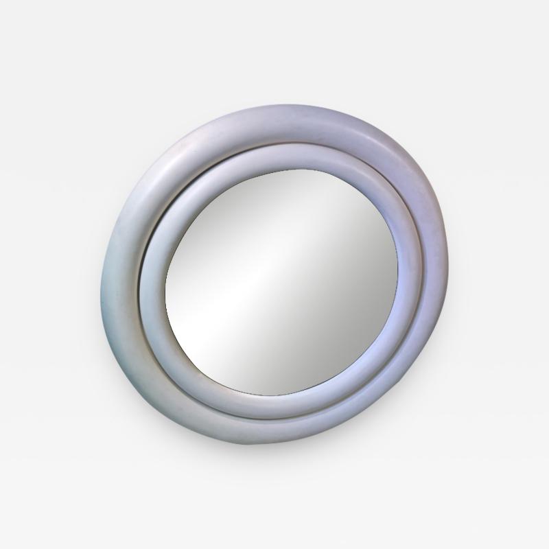 Karl Springer MATTE WHITE ENAMELED PUFFY DOUBLE EDGE ROUND MIRROR BY KARL SPRINGER