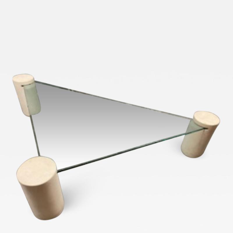 Karl Springer MODERN CYLINDER AND GLASS TRIANGULAR COFFEE TABLE IN THE MANNER OF KARL SPRINGER
