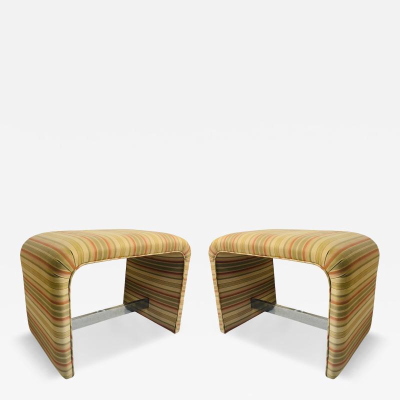 Karl Springer MODERN FABRIC CHROME STRETCHER WATERFALL BENCHES MANNER OF KARL SPRINGER