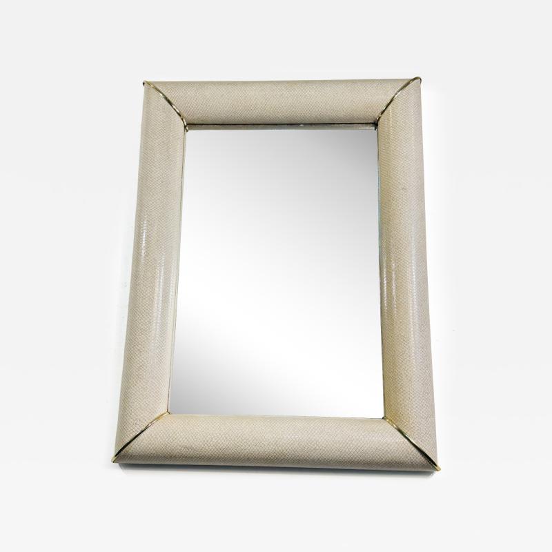 Karl Springer MODERN FAUX SNAKESKIN AND BRASS MIRROR IN THE MANNER OF KARL SPRINGER