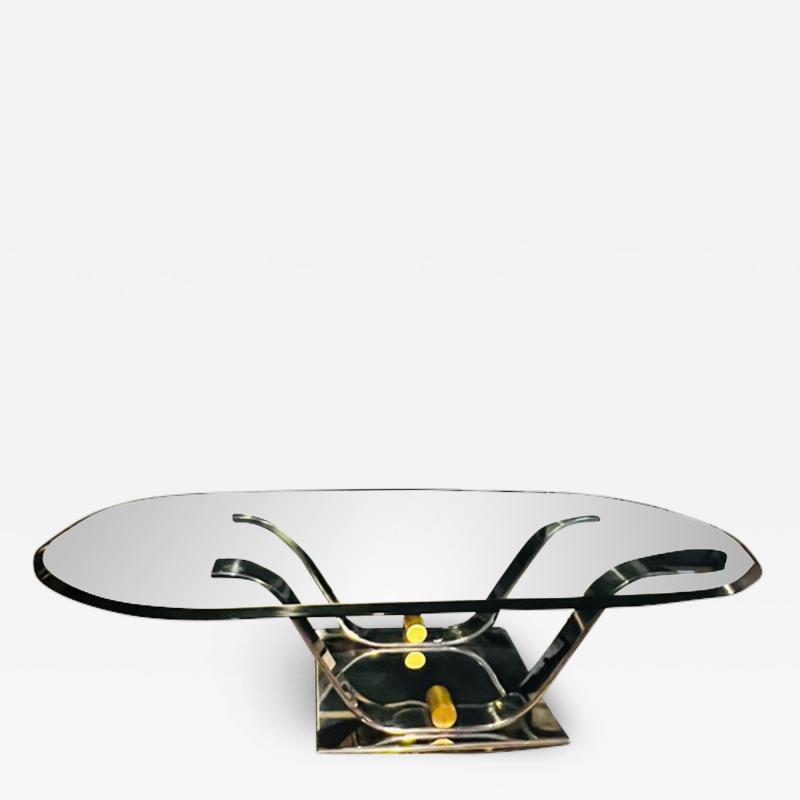 Karl Springer MODERNIST CHROME AND BRASS TULIP COFFEE TABLE IN THE MANNER OF KARL SPRINGER