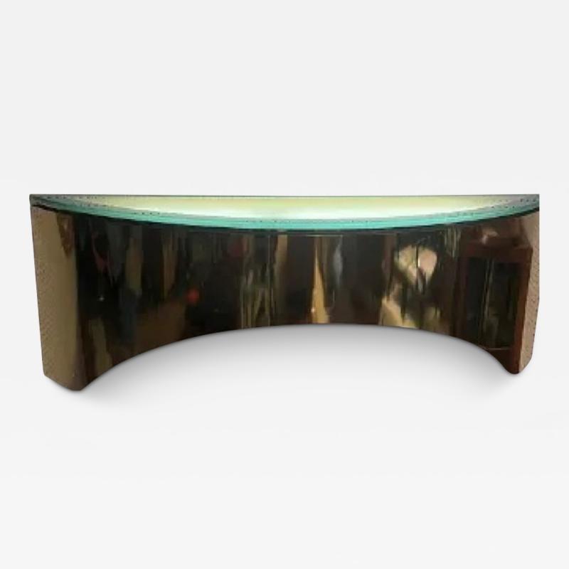 Karl Springer MODERNIST CUT OUT BRASS AND FROSTED GLASS ILLUMINATED WALL CONSOLE