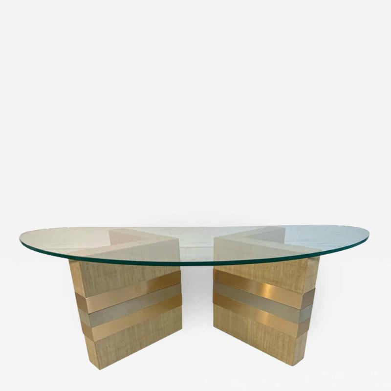 Karl Springer MODERNIST GRASSCLOTH AND TWO TONE METAL COFFEE TABLE