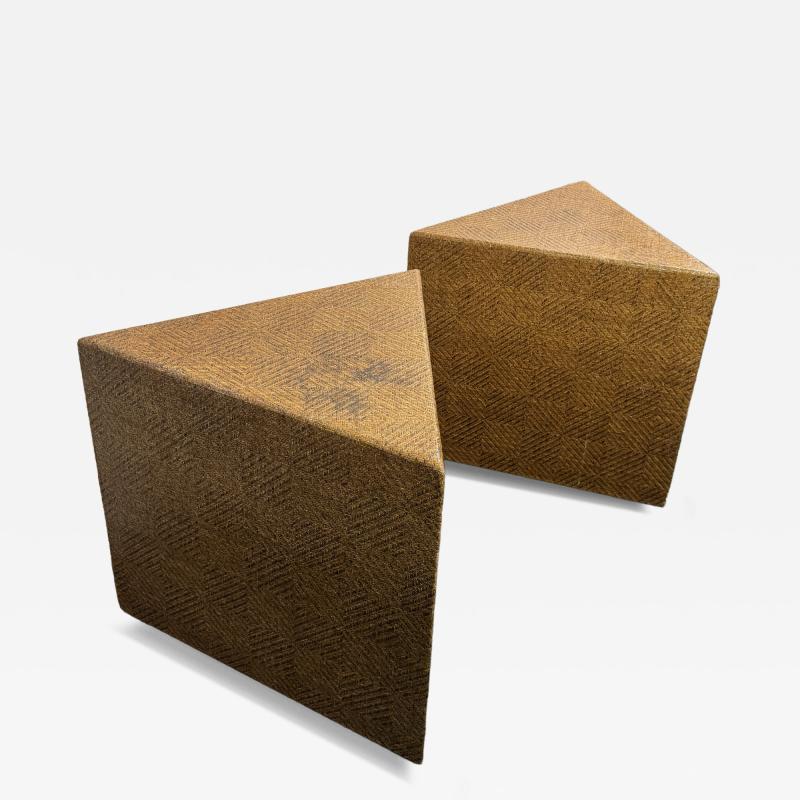 Karl Springer MODERNIST TRIANGULAR GRASSCLOTH TABLES IN THE MANNER OF KARL SPRINGER