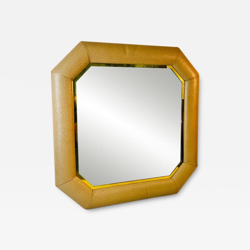 Karl Springer MONUMENTAL FAUX OSTRICH OCTAGONAL MIRROR IN THE MANNER OF KARL SPRINGER