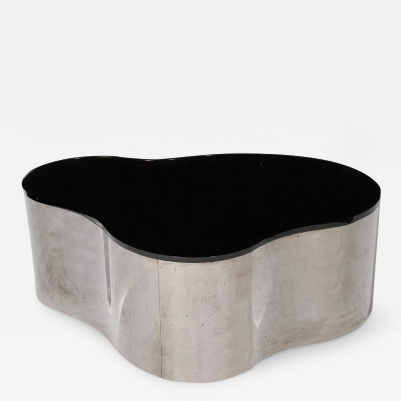 Karl Springer Mid Century Free Form Cocktail Table in Gunmetal Vitrolite by Karl Springer