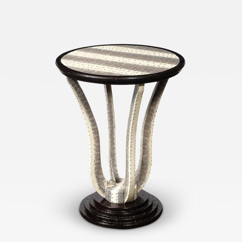 Karl Springer Mid Century Gueridon Table in Python Leather with Stepped Base by Karl Springer