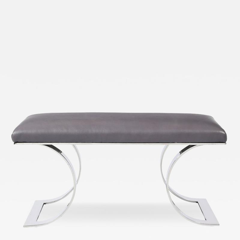 Karl Springer Mid Century Polished Steel Holly Hunt Leather JMF Bench by Karl Springer