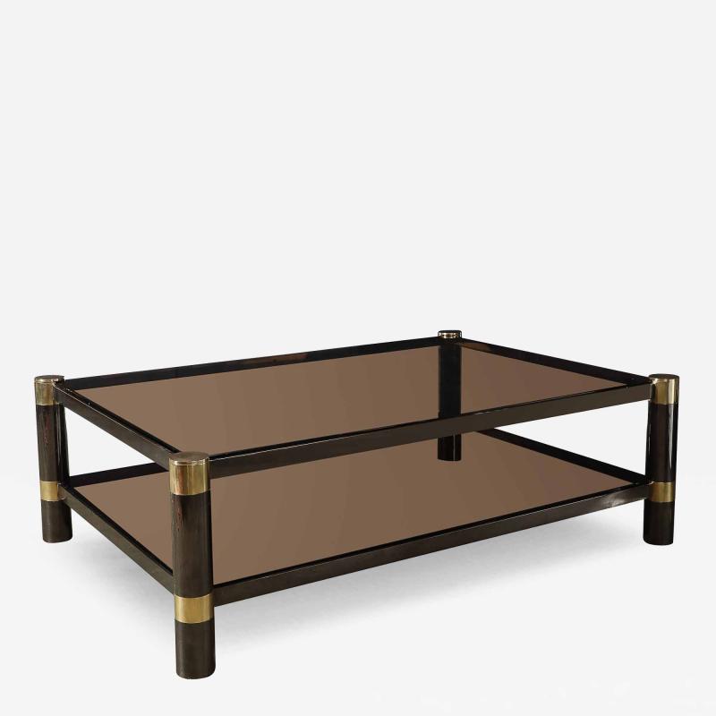 Karl Springer Mid Century Signed Karl Springer 2 Tier Gunmetal Brass Cocktail Table