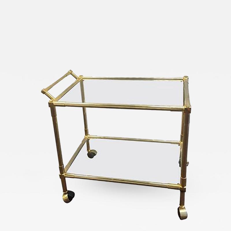 Karl Springer Midcentury Brass and Glass Bar Cart in the manner of Karl Springer