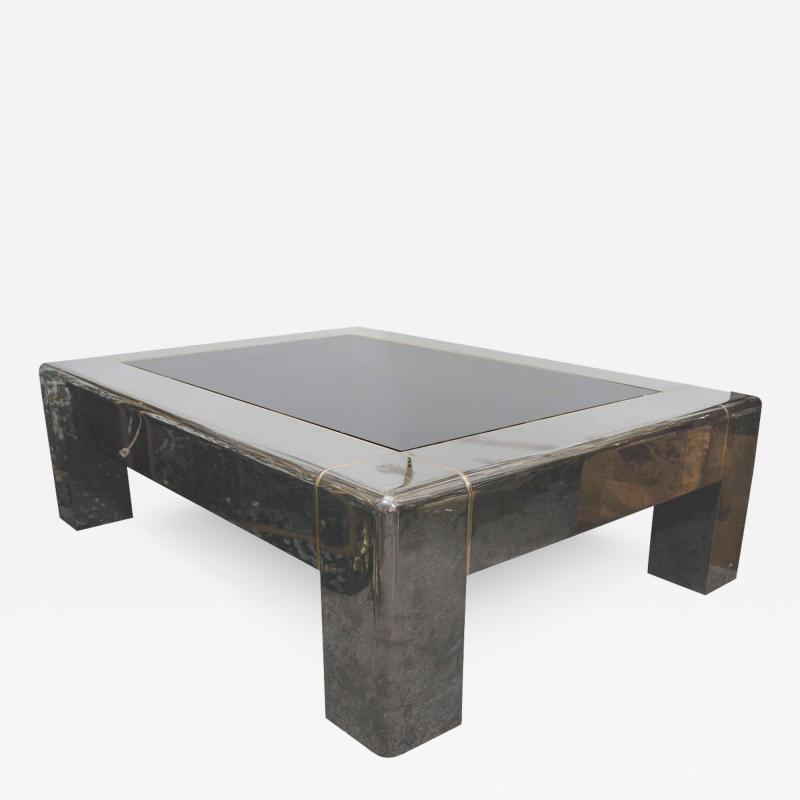 Karl Springer Midcentury Gunmetal and Smoked Glass Karl Springer Coffee Table