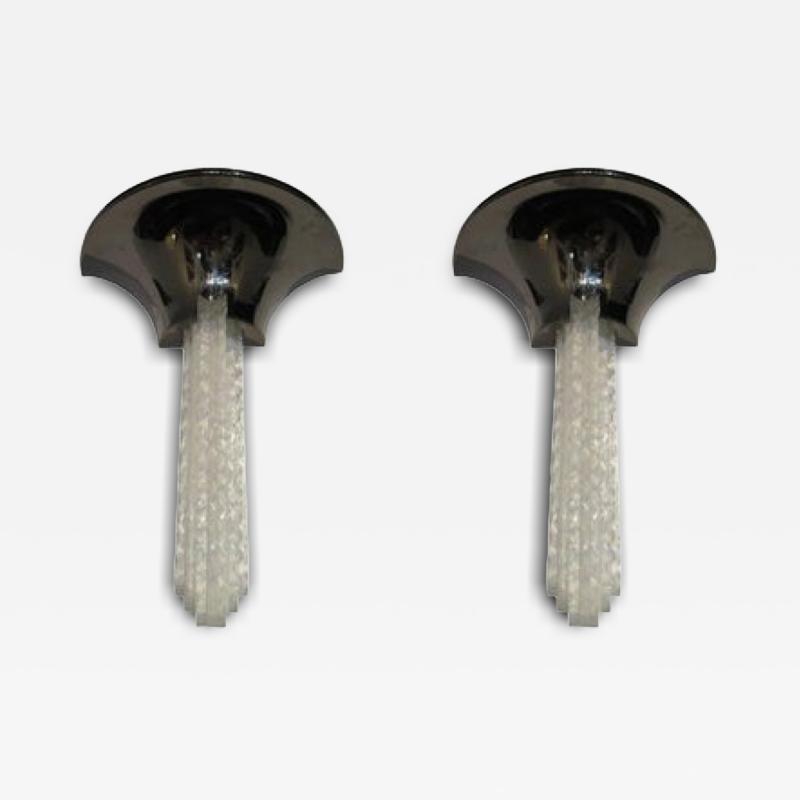 Karl Springer Pair American Modern Glass and Gunmetal Wall Lights Sconces Karl Springer