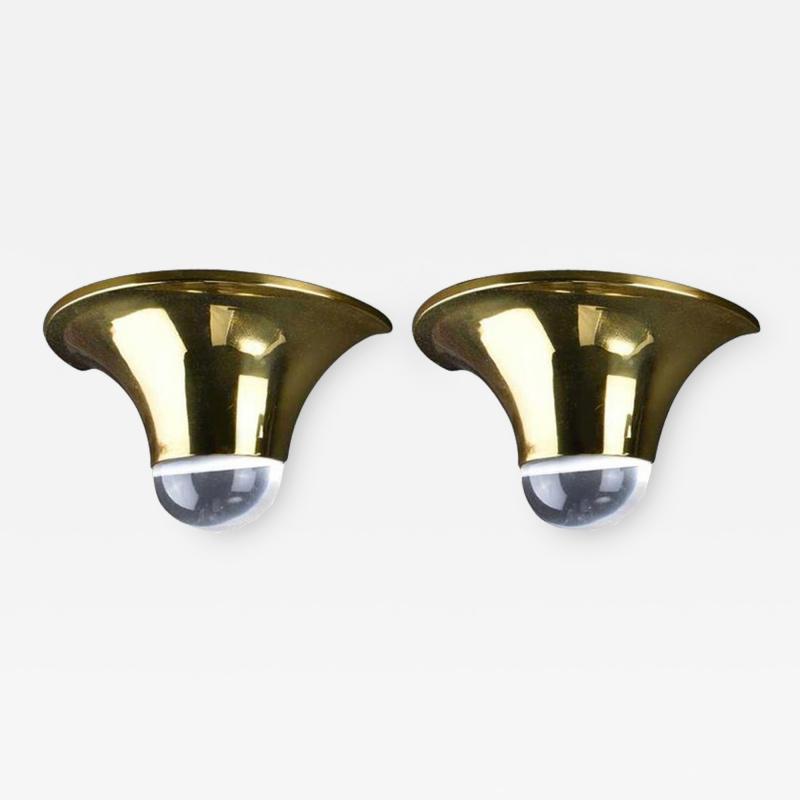 Karl Springer Pair of Brass and Lucite Tulip Sconces by Karl Springer