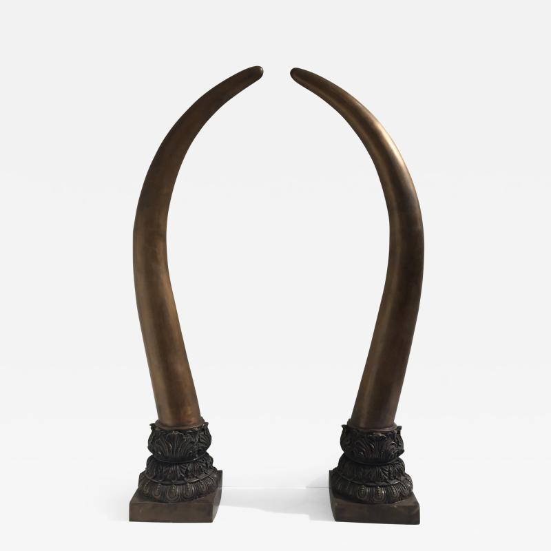 Karl Springer Pair of Bronze Elephant Tusks