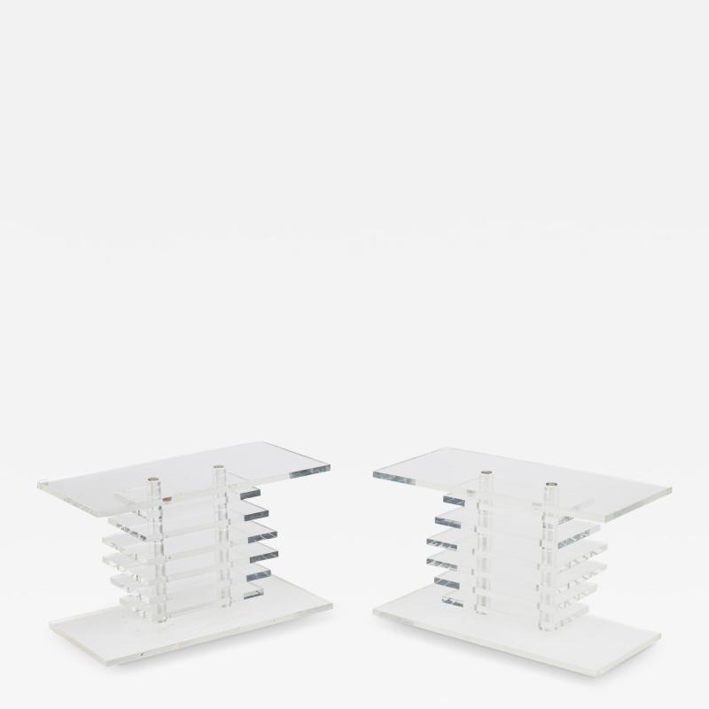 Karl Springer Pair of Karl Springer Contemporary American Stacked Clear Lucite Benches