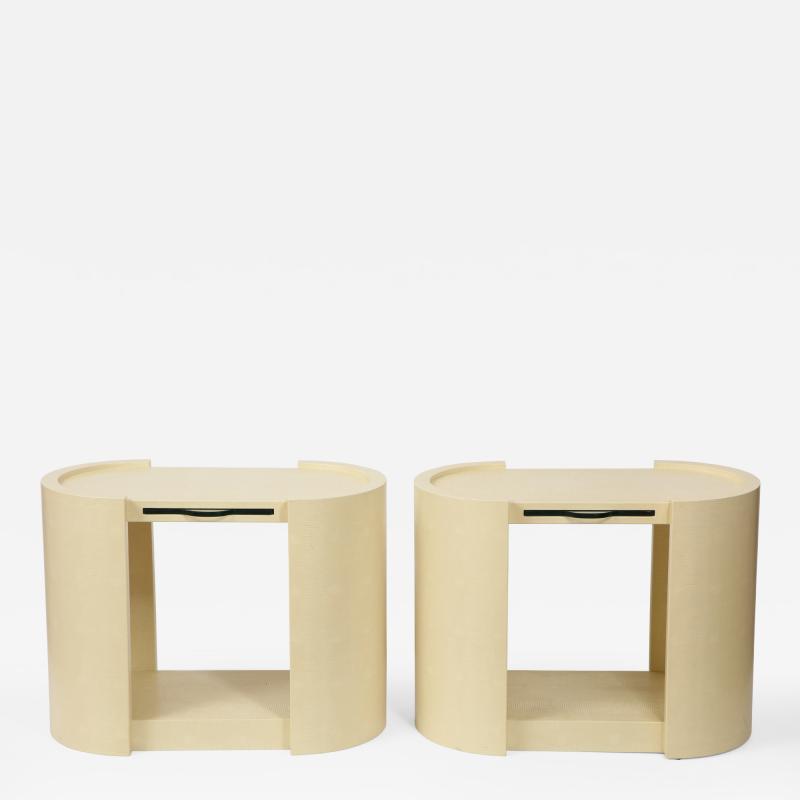 Karl Springer Pair of Karl Springer Embossed Leather Side Tables 