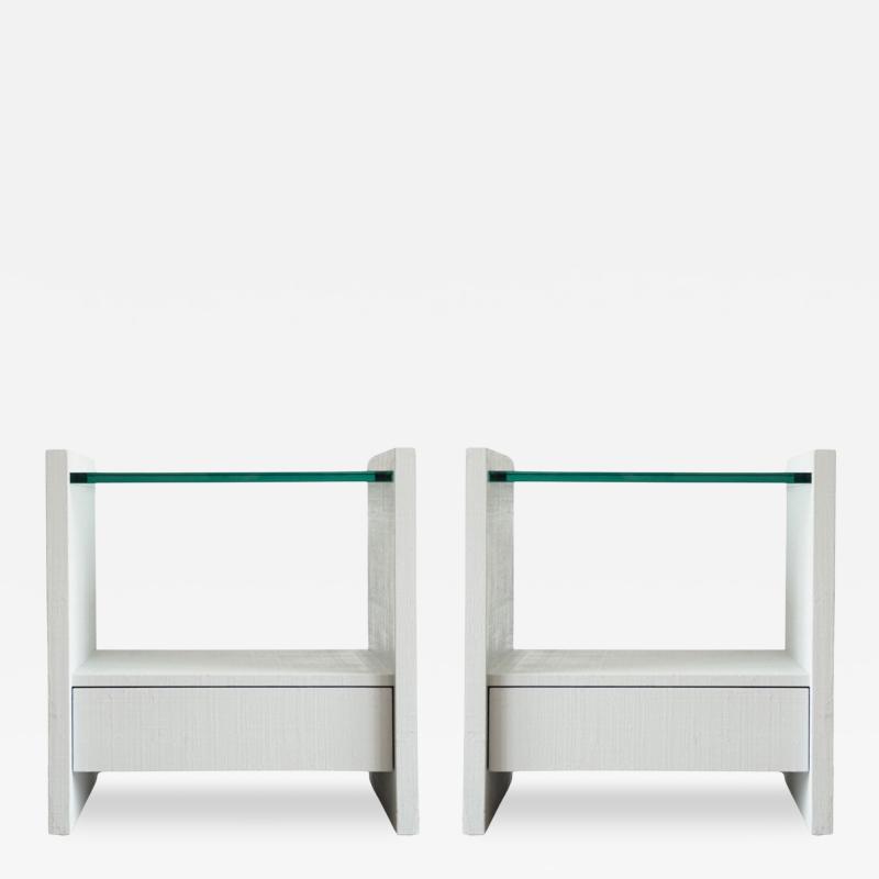 Karl Springer Pair of Karl Springer Lacquered Linen Nightstands circa 1980s