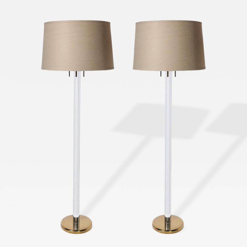 Karl Springer Pair of Mid Century Modernist Floor Lamps in Chrome Brass by Karl Springer