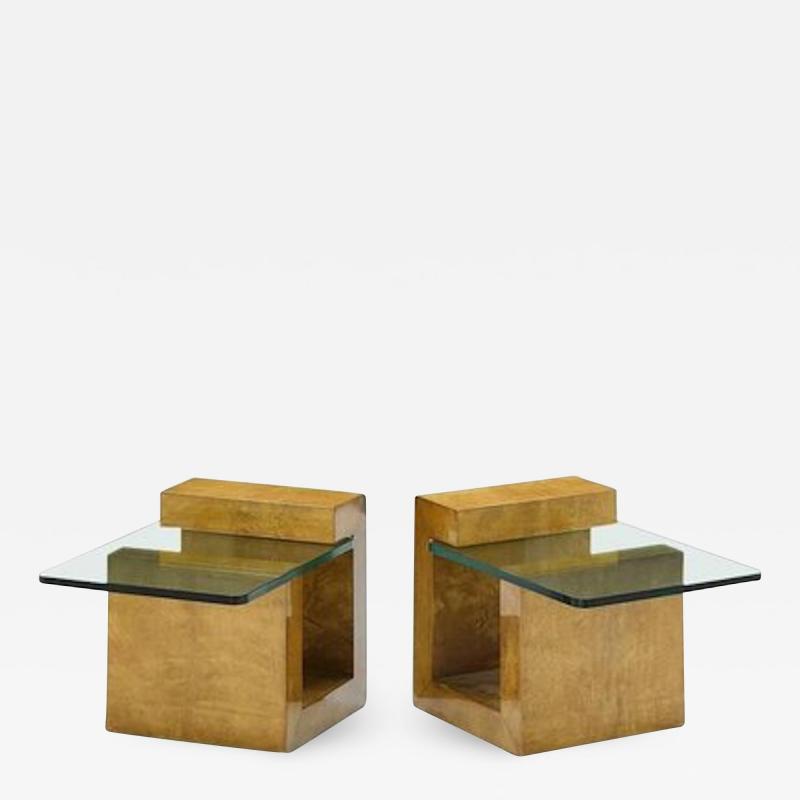 Karl Springer Pair of Modernist Lacquered Parchment Side Tables by Karl Springer