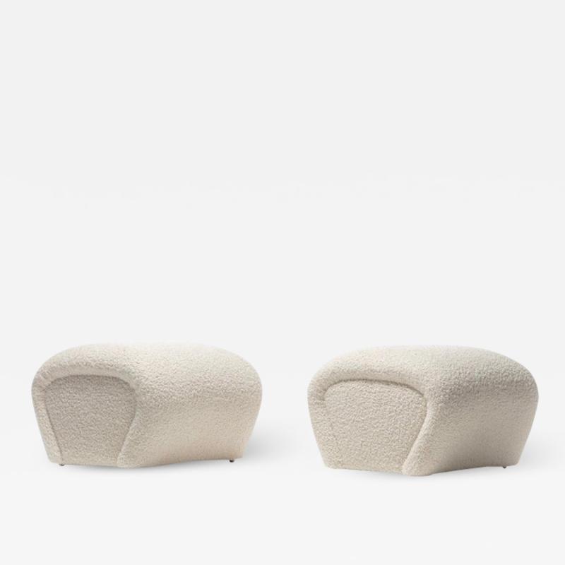 Karl Springer Pair of Post Modern Karl Springer Style Ottomans in Ivory White Boucl 