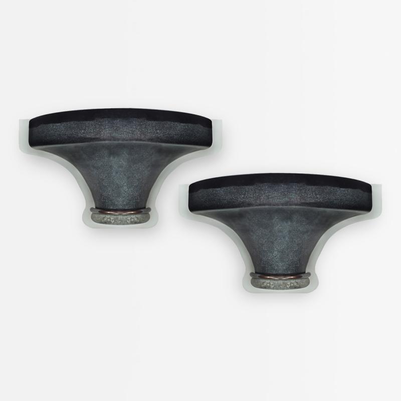 Karl Springer Pair of Scavo Black Glass Sconces by Karl Springer for Seguso