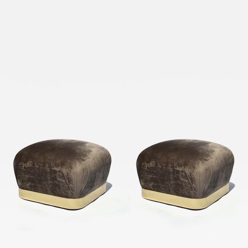 Karl Springer Pair of Souffl Ottomans by Karl Springer
