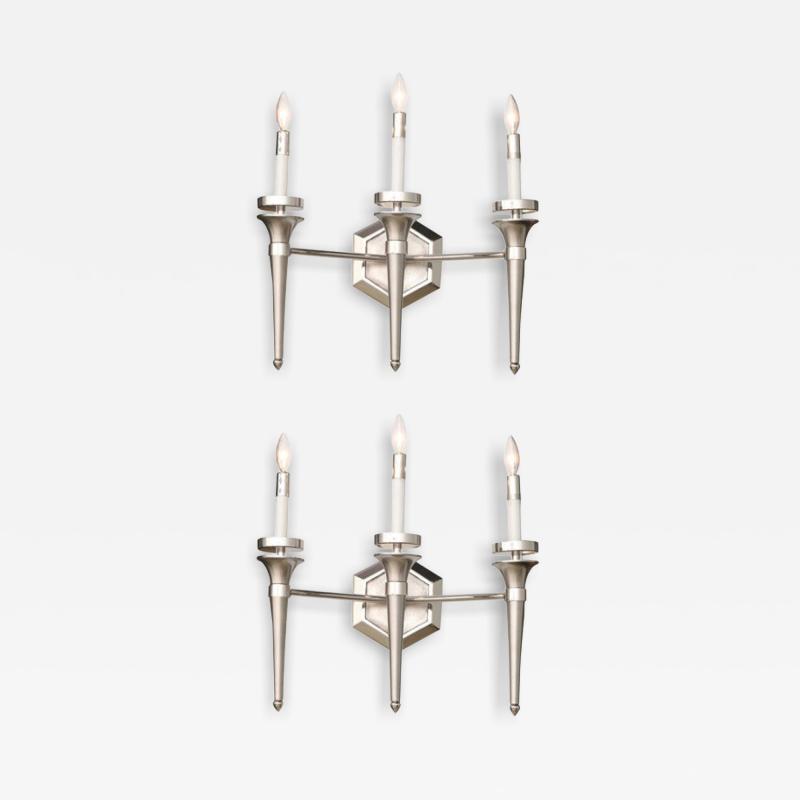 Karl Springer Pair of Three Light Wall Sconces