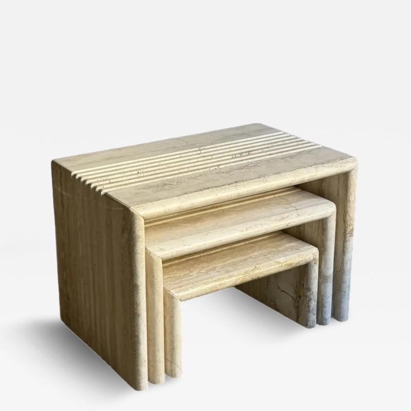 Karl Springer Postmodern Travertine Nesting Side Tables a Set of 3