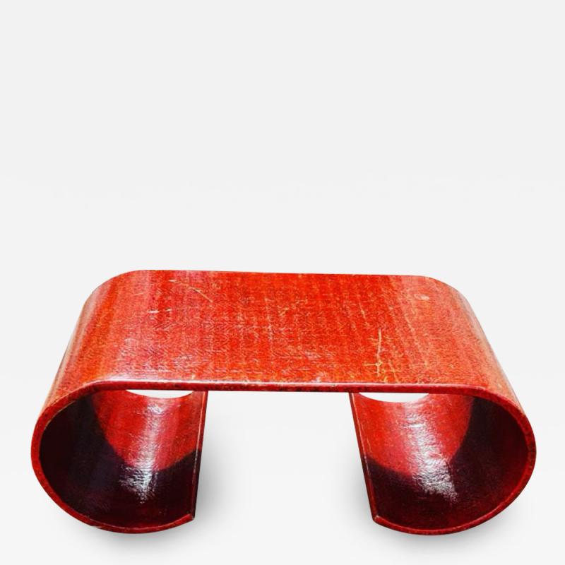 Karl Springer SCROLLED RED TEXTURED COFFEE TABLE IN THE MANNER OF KARL SPRINGER