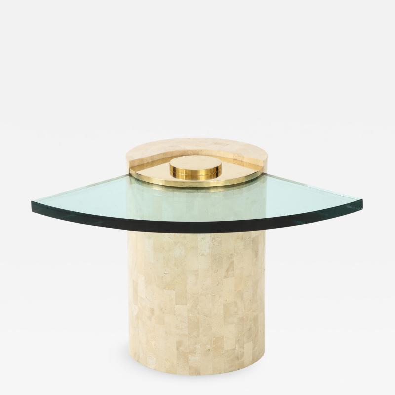 Karl Springer Sculpture Leg table in Coral Brass and Glass by Karl Springer