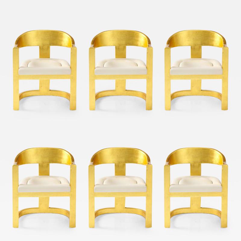 Karl Springer Set of 6 Karl Springer Gold Onassis Chairs with Leather Upholstery 