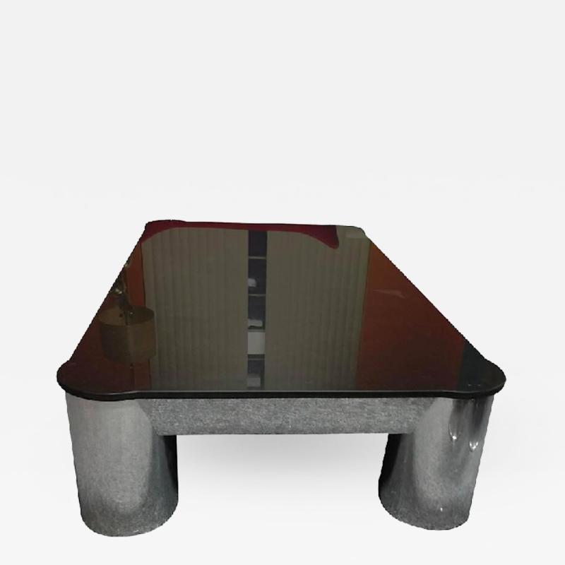 Karl Springer Spectacular Monumental Karl Springer Style Black Granite and Chrome Coffee Table