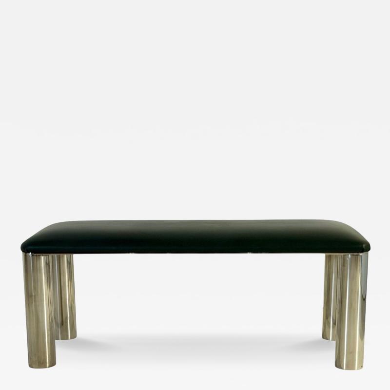Karl Springer Stainless Steel and Leather Bench 1980