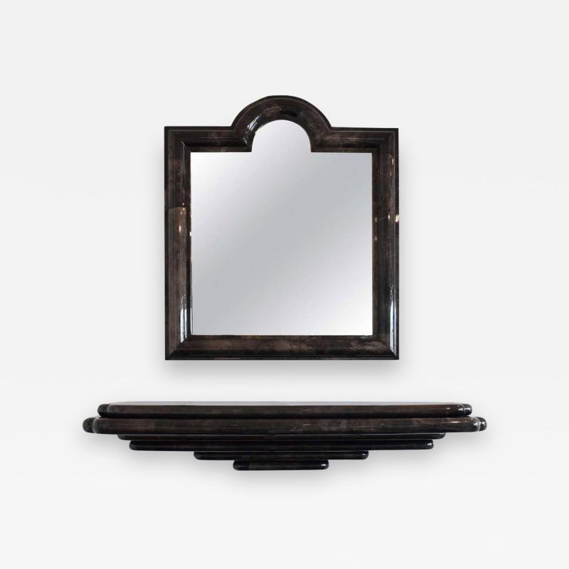 Karl Springer Style Goatskin Wall Mount Console and Mirror
