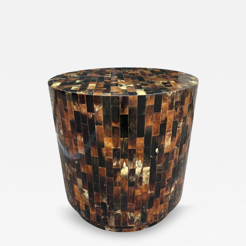 Karl Springer Tessellated Horn Drum Table After Karl Springer
