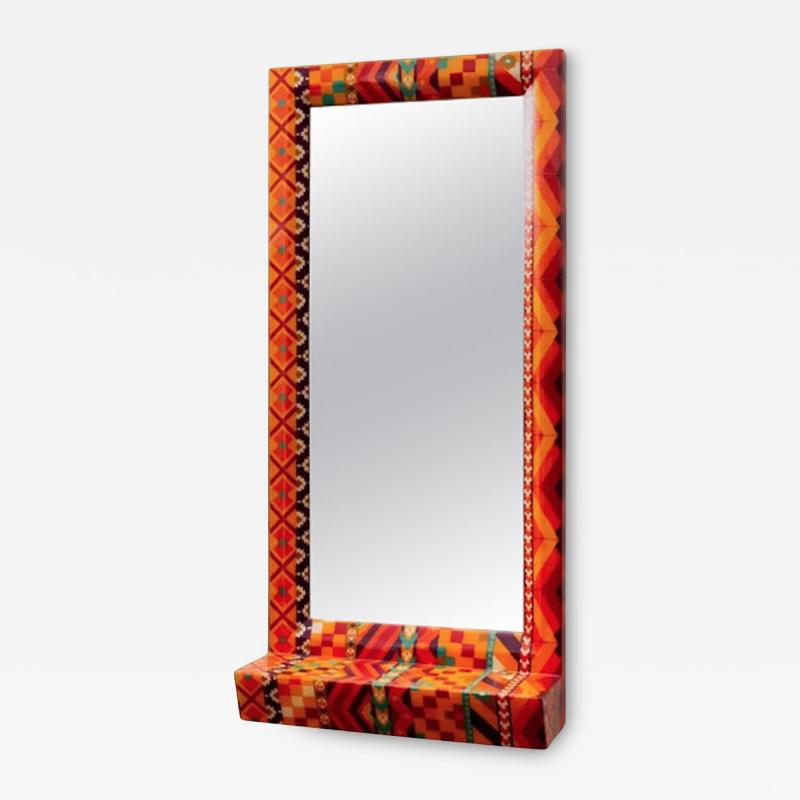 Karl Springer UNIQUE COLOURFUL LACQUERED FABRIC MIRROR BY KARL SPRINGER