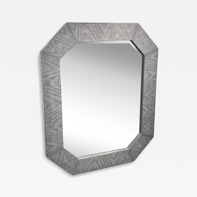 Karl Springer UNUSUAL LOZENGE SHAPED LINED DESIGN WOOD MIRROR MANNER OF KARL SPRINGER