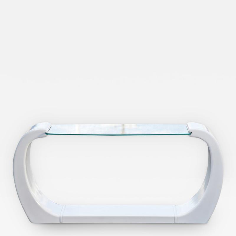 Karl Springer White Lacquered Scroll Glass Top Console Table