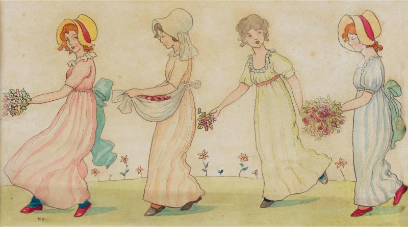 Kate Greenaway Procession Four girls with flowers English Female Illustrator 1890