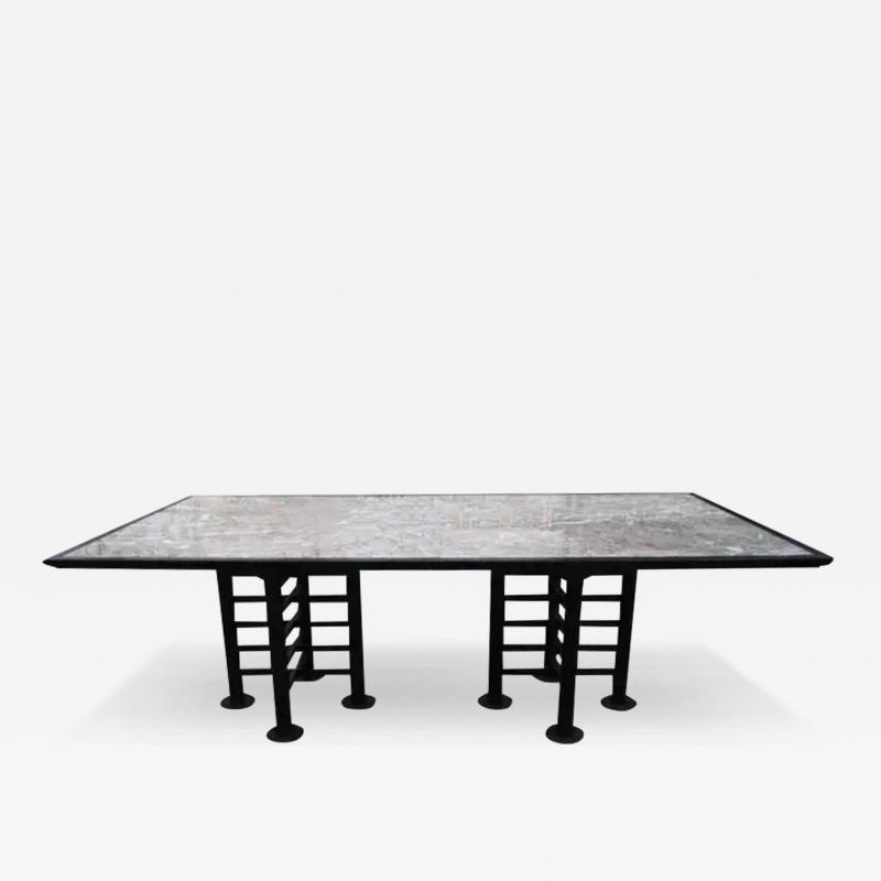 Katherine McCoy 8 ft Marble Ebonized Wood Table by Michael Katherine McCoy Cranbrook