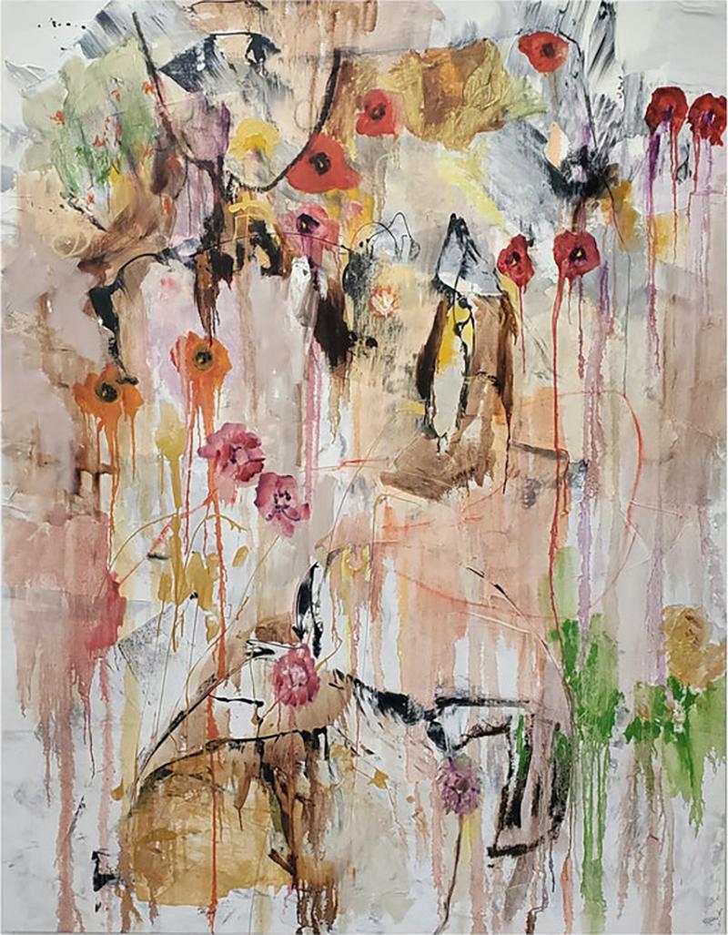 Kathi Robinson Frank Les Fleurs 2022 Large Abstract Oil Painting by Kathi Robinson Frank