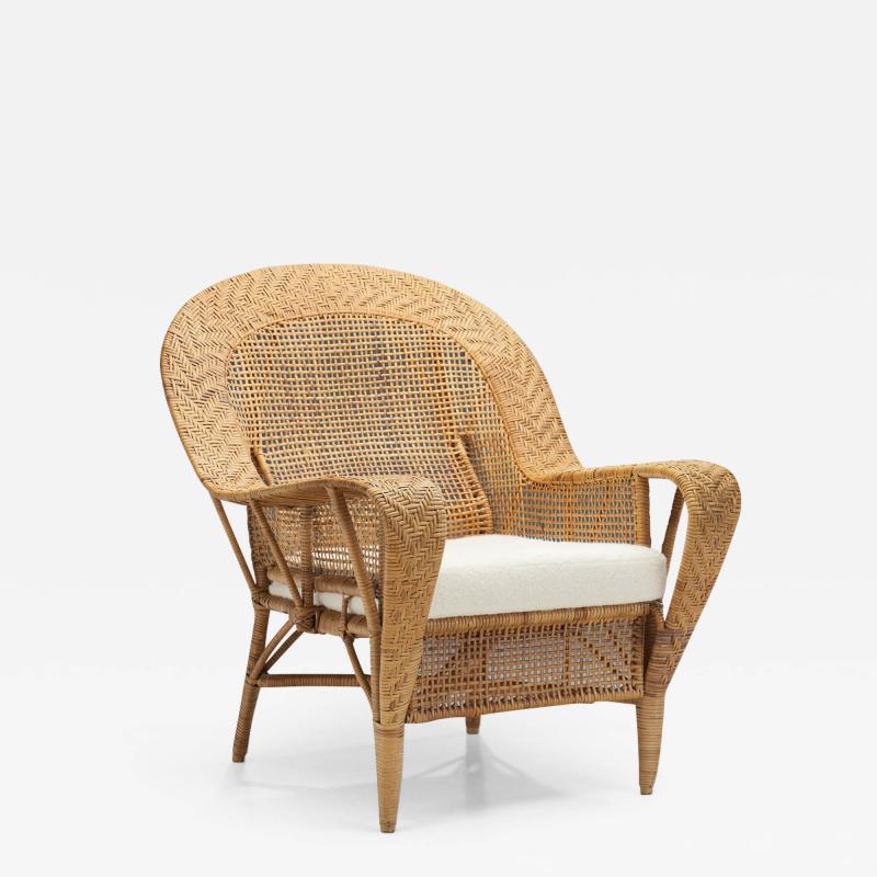 Kay Fisker Kay Fisker Canton Woven Wicker Lounge Chair for Robert Wengler Denmark 1950s