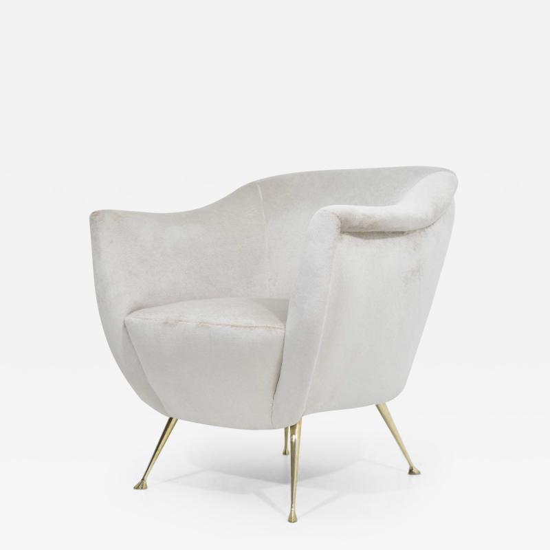 Kelly Wearstler Italian Style Chair in Light Taupe Holly Hunt Silk Camel with Brass Legs