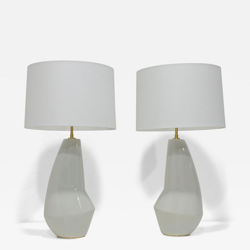 Kelly Wearstler Pair of Contour Artic White Ceramic Table Lamps by Kelly Wearstler