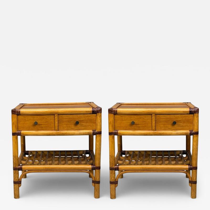 Kenneth Bergenblad Nightstands Bamboo Rattan Brass Sweden 1970s