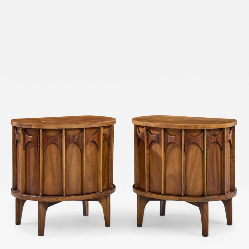 Kent Coffey Kent Coffey Perspecta Mid Century Round Walnut and Rosewood Nightstands Pair