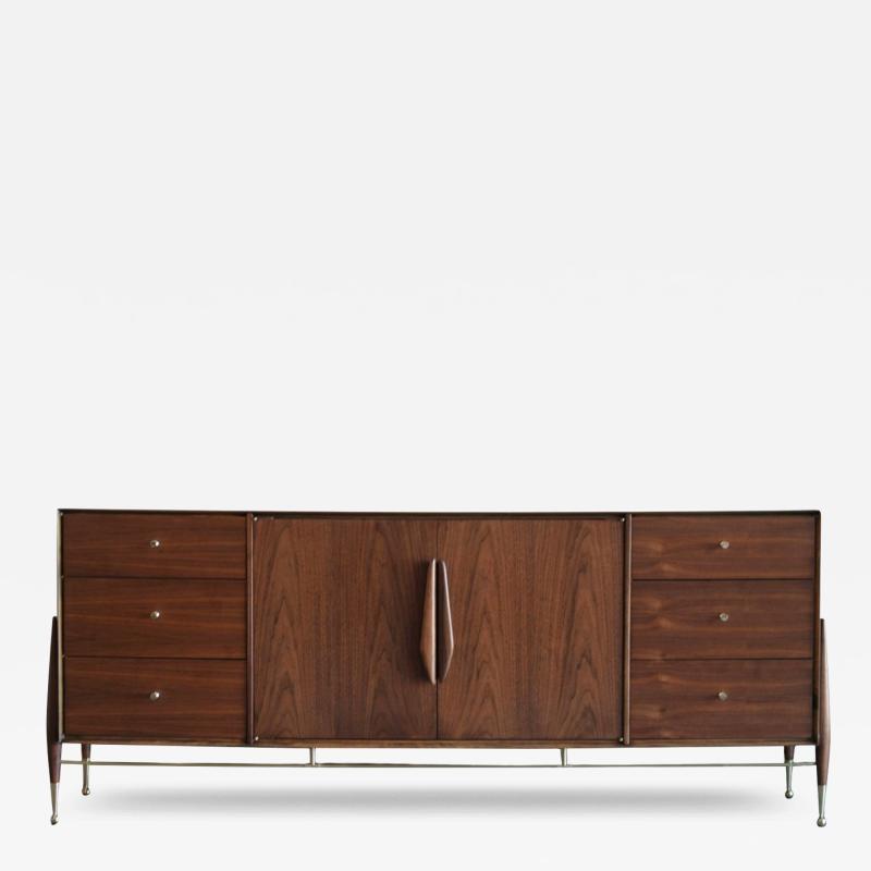 Kent Coffey Walnut and Brass Credenza by Kent Coffey C 1950s