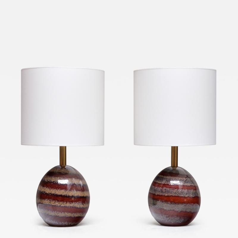 Kent Eriksson Pair of Kent Eriksson Glazed Ceramic Oval Table Lamps Designhuset Sweden 1970s